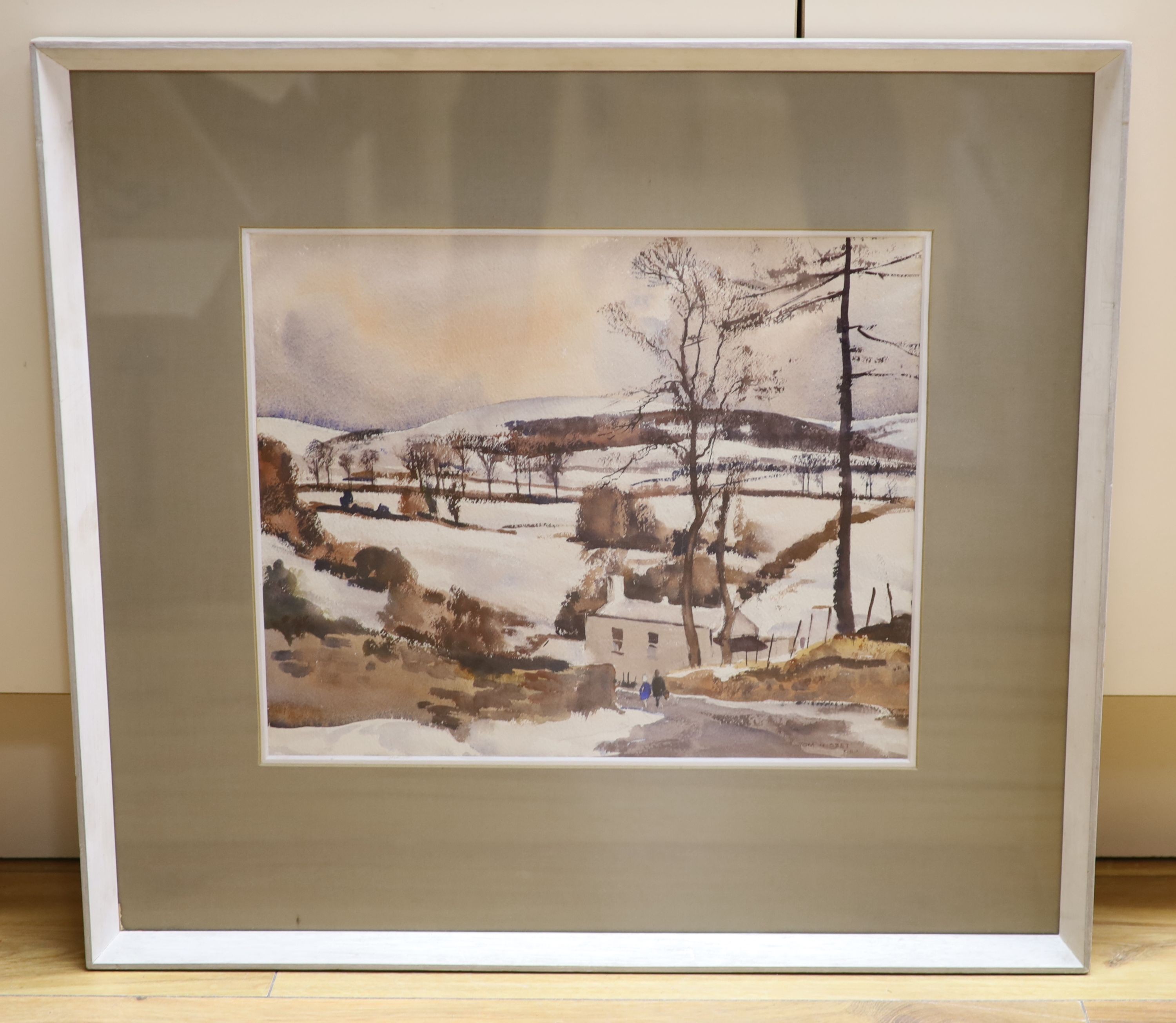 John Nisbet RHA (fl.1903-40), watercolour, Snow at Rockbrook, signed, 30 x 37cm.